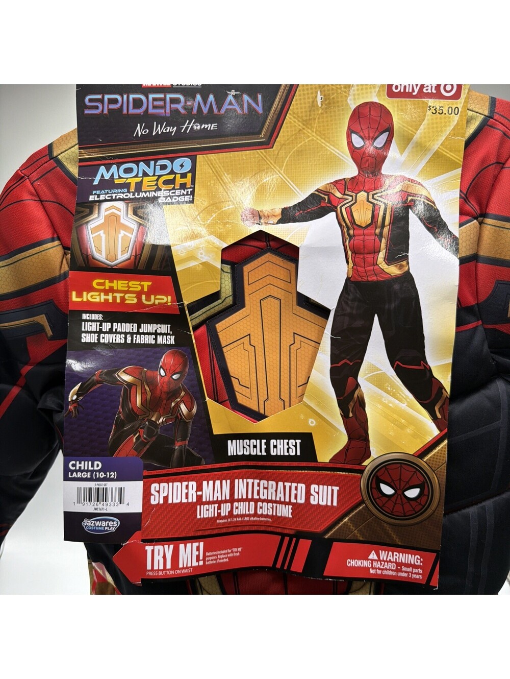 Spider-Man No Way Home Costume Kids Large lights up Child Size Large 10-12